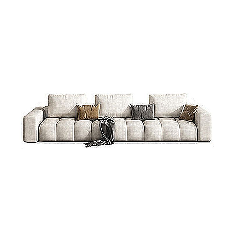 Nordic Cream Square Arm Sofa Faux Leather Cushion Back Sectional for Living Room