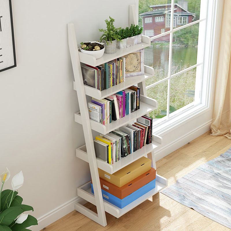 Modern Ladder Shelf Bookcase Rubberwood Bookshelf for Living Room