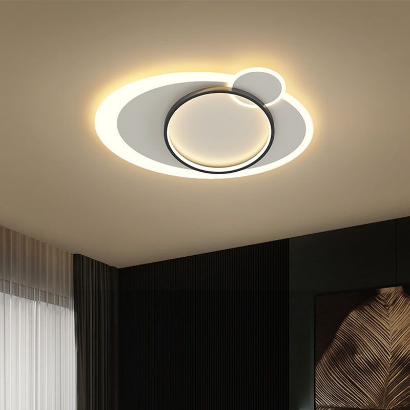 Lámpara de techo LED ovalada de hierro forjado, montaje empotrado acrílico en blanco y negro, estilo minimalista moderno