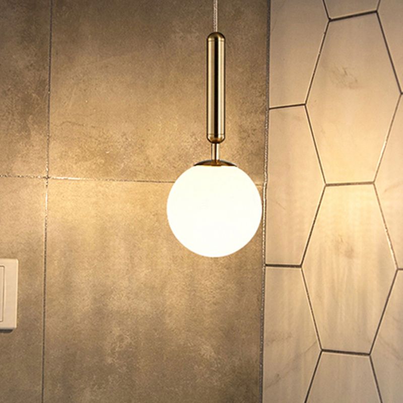 1 pendentif de cuisine léger avec une bouche en verre blanc ombre kit de lampe suspendue en or post-moderne, 6 "/ 8" / 10 "de largeur