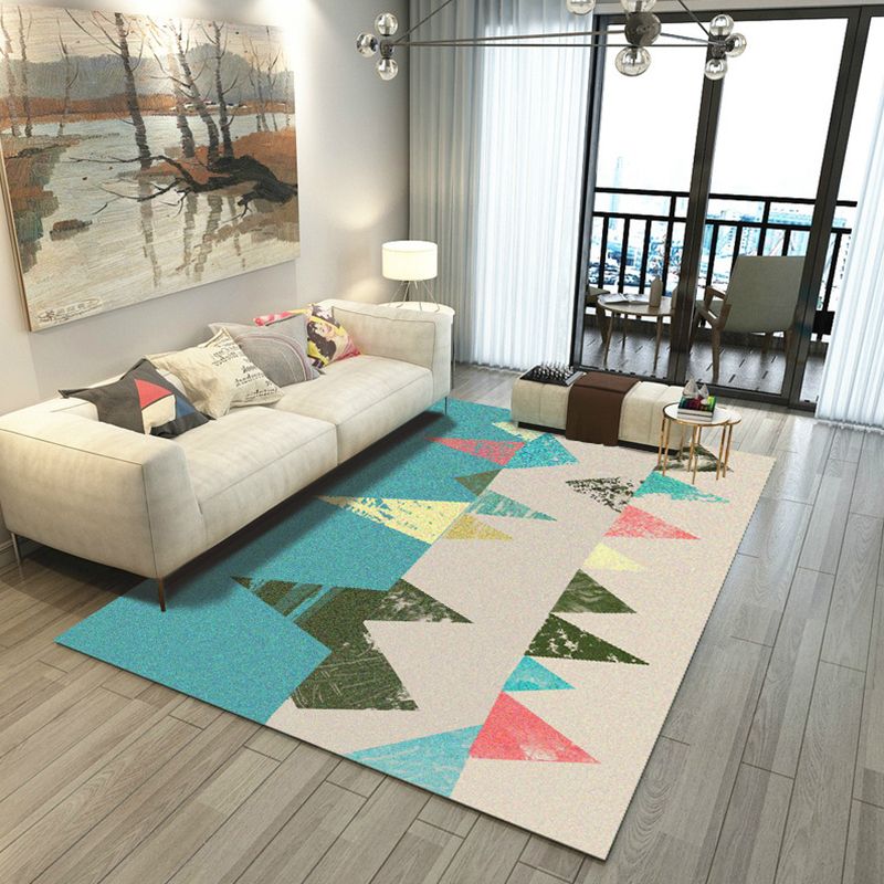 Contemporary Geometric Printed Rug Multi Colored Polyester Carpet Anti-Slip Backing Machine Wash Pet Friendly Rug for Great Room
