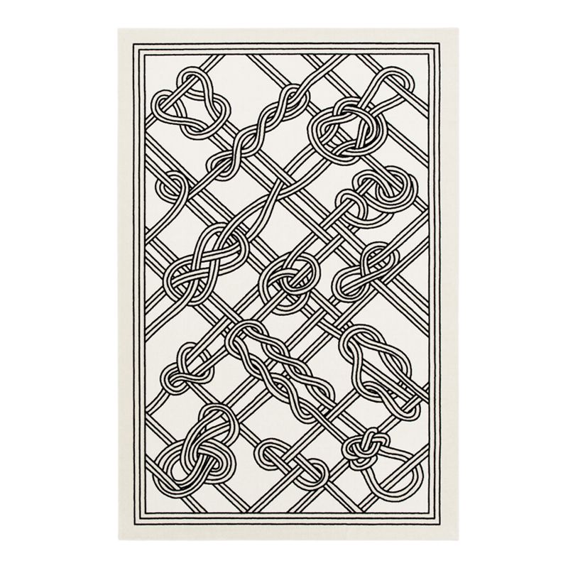 Modern White Area Carpet Geometric Pattern Polyester Area Rug Non-Slip Backing Rug for Home Decor