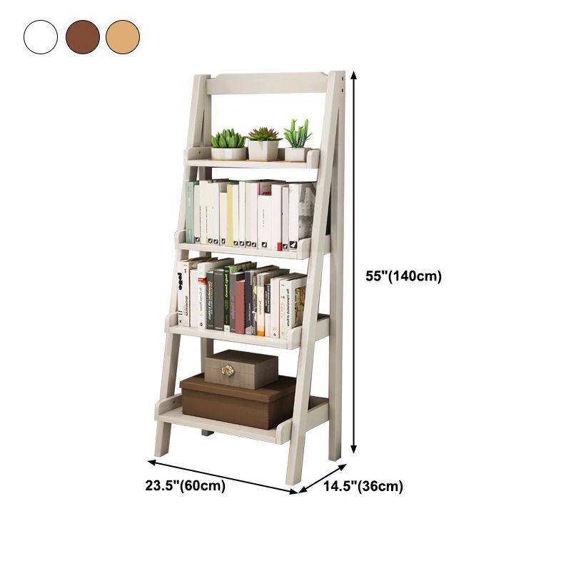 Rubber Wood Ladder Bookshelf Contemporary Open Bookcase for Home Office