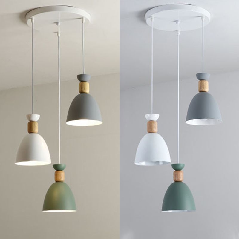 Moderne beknopte macaron hangende lamp houten koepel hanger licht met gelakte ijzeren schaduw