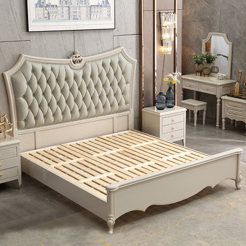 84.65 inch Wide Victorian Bed Pine Wood Standard Bed with Upholstered Headboard