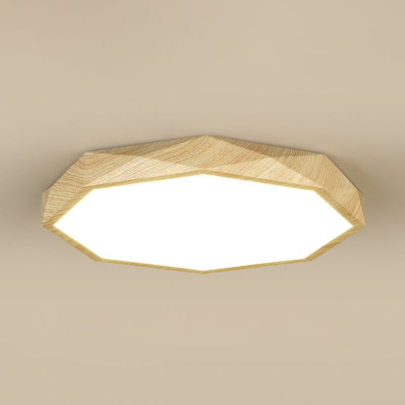 Octagonal Shape LED Ceiling Lamp Modern Wood 1 Light Flush Mount for Living Room