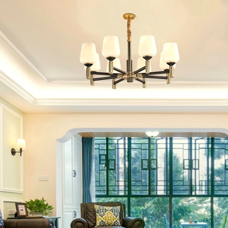 Cup Chandelier Light Fixture Traditional White Glass Pendant Lighting for Restaurant