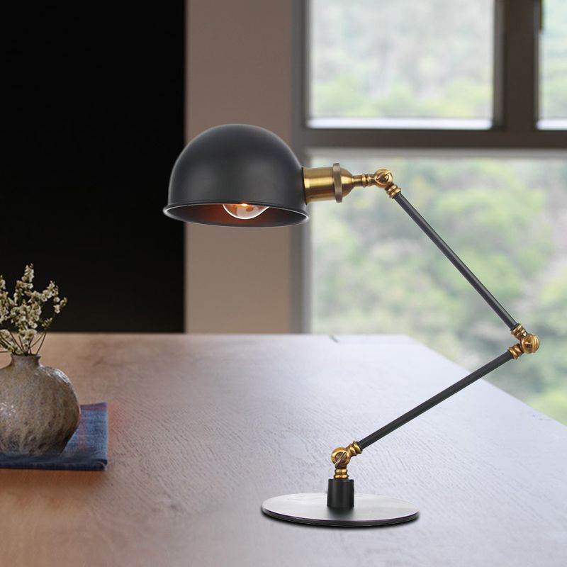 Black/Brass Domed Table Lighting Industrial Style 4"/8.5" Wide 1 Bulb Metallic Table Lamp with Adjustable Arm for Office