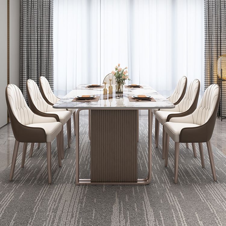 Fixed Minimalist Sintered Stone Top Kitchen Table Set of Brown Tone for Dining Room