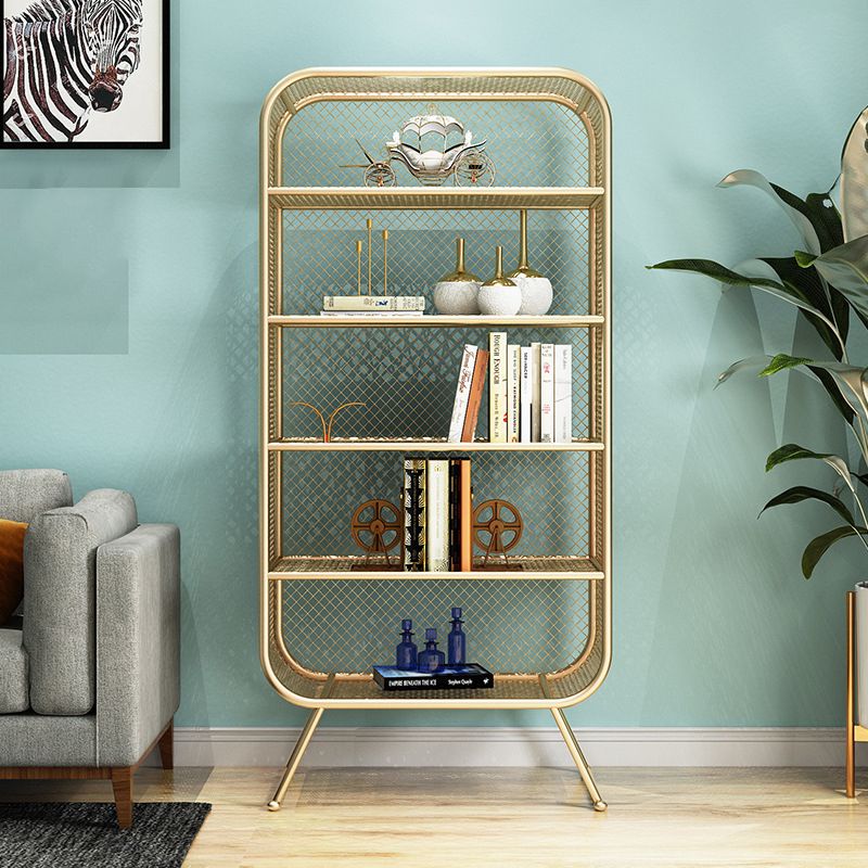 Glam Antique Finish Shelf Bookcase Standard Metal Bookshelf with Shelves