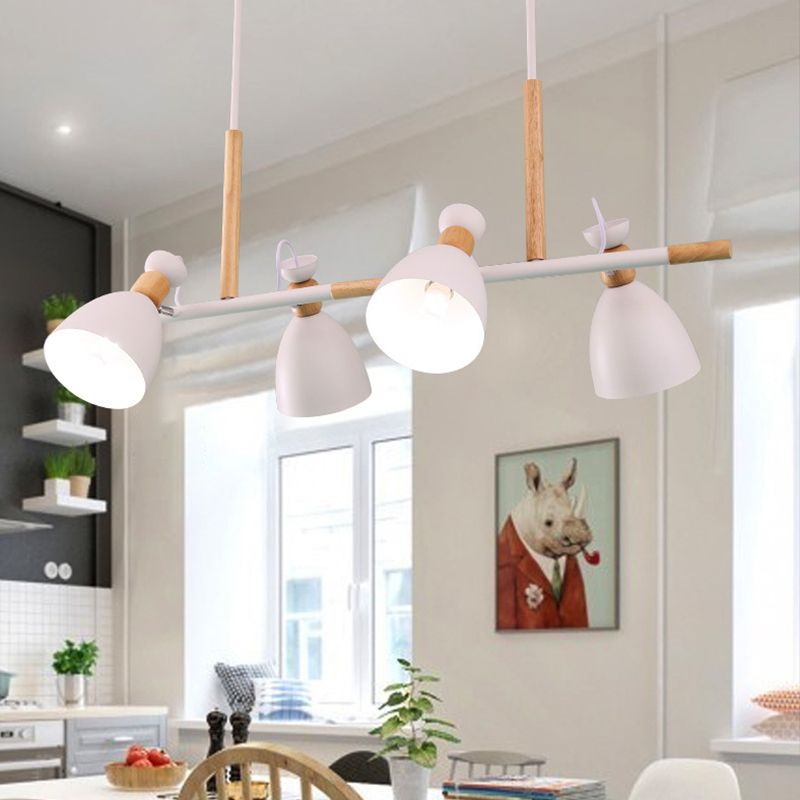 Grey/White/Green Bell Island Lamp Nordic 4-Light Iron Rotatable Hanging Pendant Light with Wood Decor