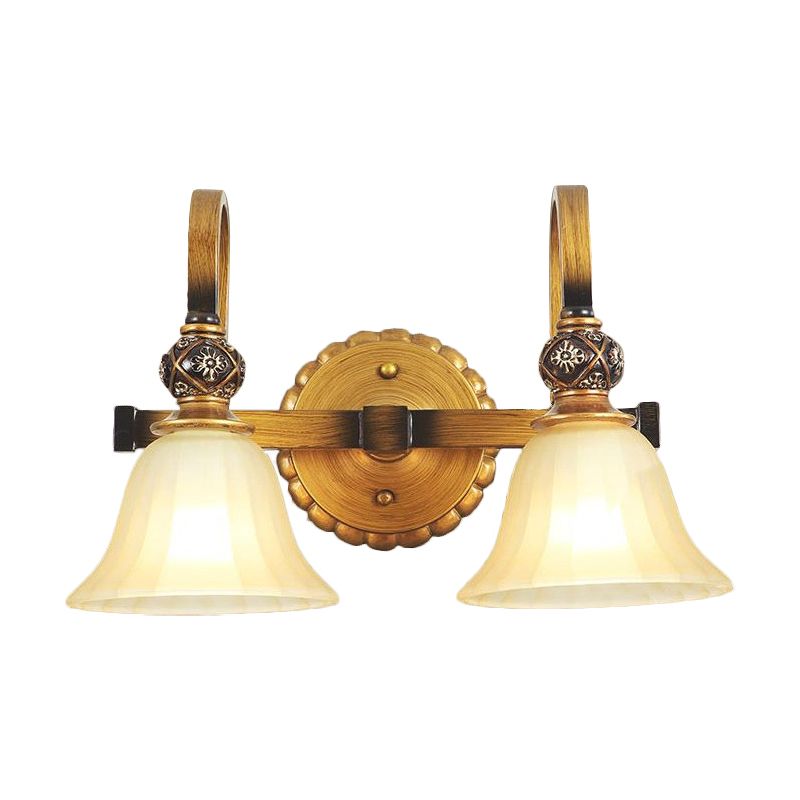 Frosted Glass Carillon Wall Lamp Traditional 2-Head Corridor Wall Light Sconce in Brass