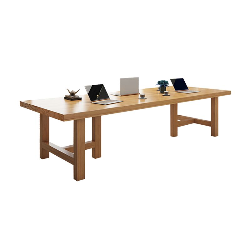 Rectangle Industrial Dining Room Table Pine Solid Wood Table with Double Pedestal