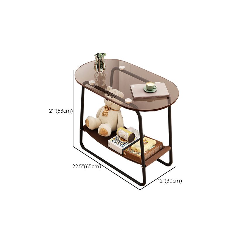 Contemporary Brown Glass Top Side Table Steel Sled Base End Table