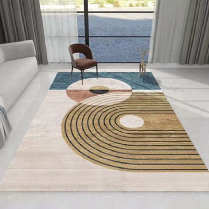 Dark Grey Modern Rug Polyester Striped Area Rug Non-Slip Backing Rug for Drawing Room