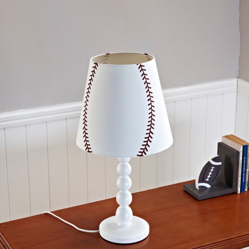 Barrel Night Table Lamp with Baseball Design Modern Fabric 1 Head White Reading Book Light for Bedroom