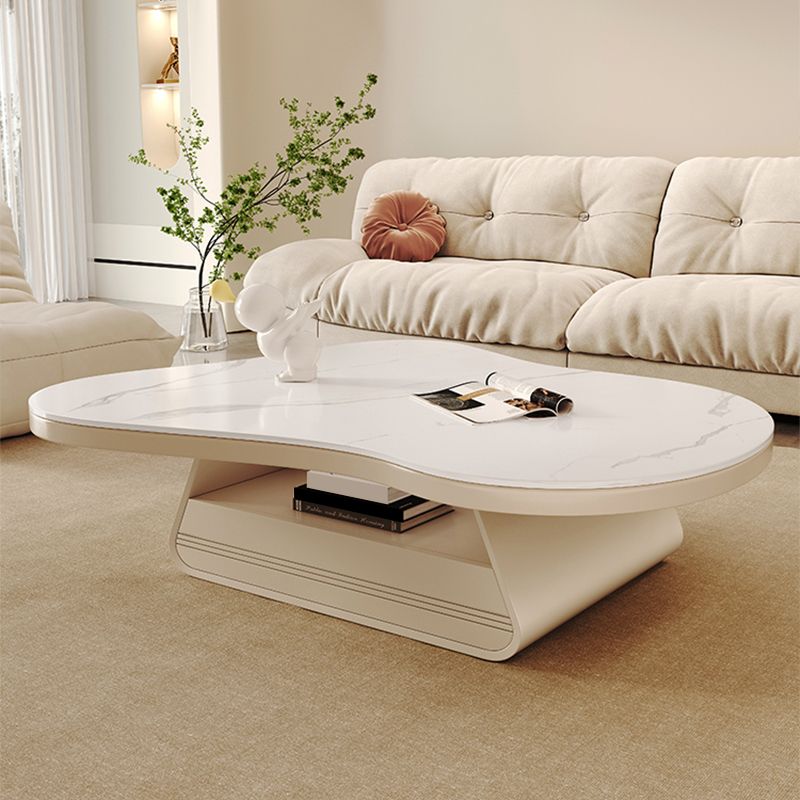 Storage Drawer Coffee Table with Srone Top Free Form Single Coffee Table