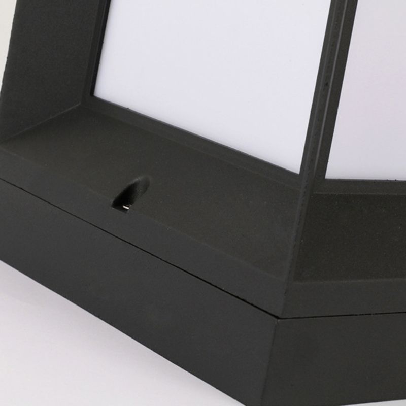 Contemporary Rectangular Outdoor Solar Pillar Lamp in Black for Courtyard