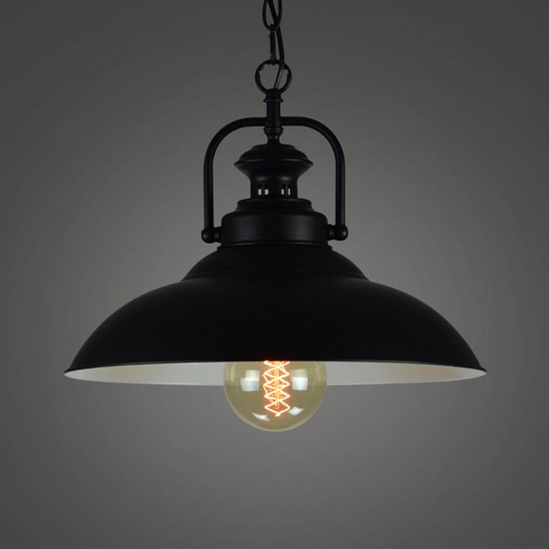 1 lampe suspendue à la tête recouvrement de pot vintage pendentif éclairage en métal avec poignée en noir extérieur et blanc intérieur