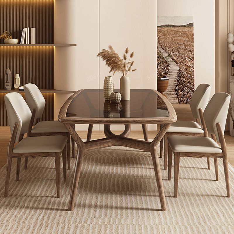 Contemporary Tempered Glass Top 4 Legs Base Dining Room Set for Kitchen