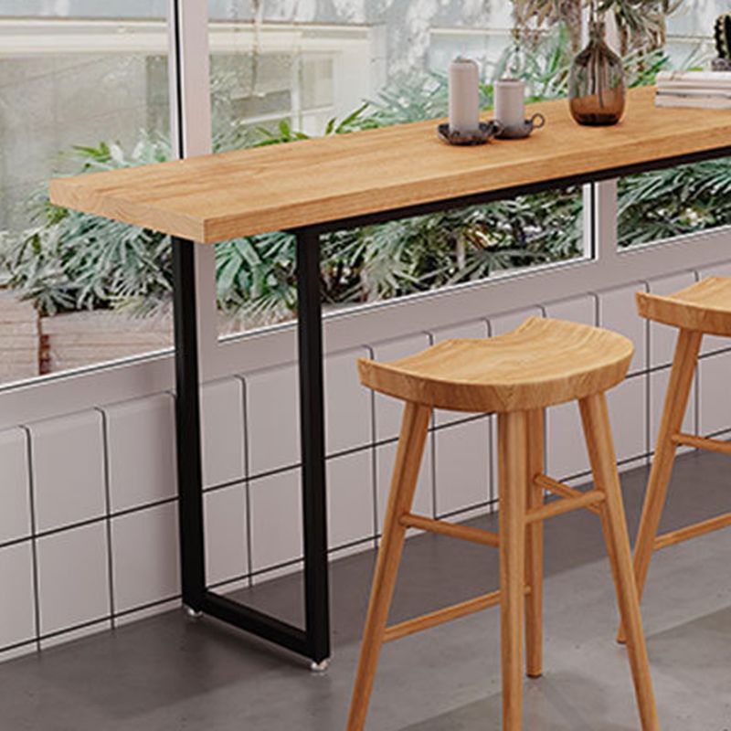 Industrial Rectangle Bar Table Solid Wood Bar Table with Metal Base