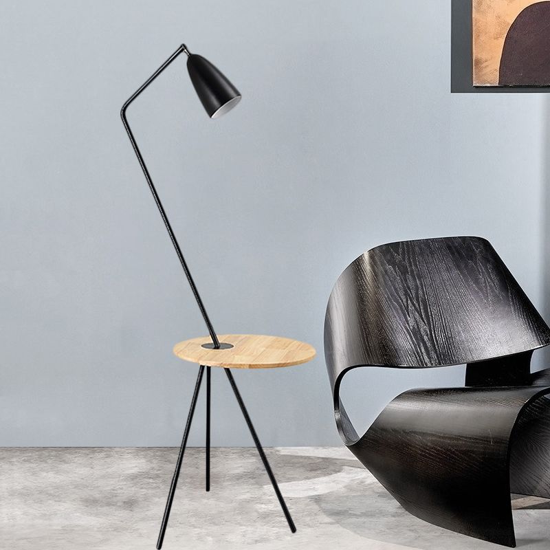 Luz de lectura de piso alargado de metal Luz de lectura Simple 1 Bulbo Negro/Rosa/Amarillo Trípode Iluminación de pie con estante para sala de estar