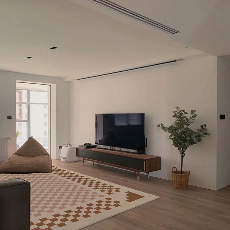 Brown Modern Carpet Plaid Pattern Polyester Area Rug Stain Resistant Rug for Home Decor