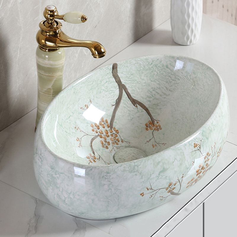 Traditional Bathroom Sink with Single Faucet Hole Porcelain Round Vessel