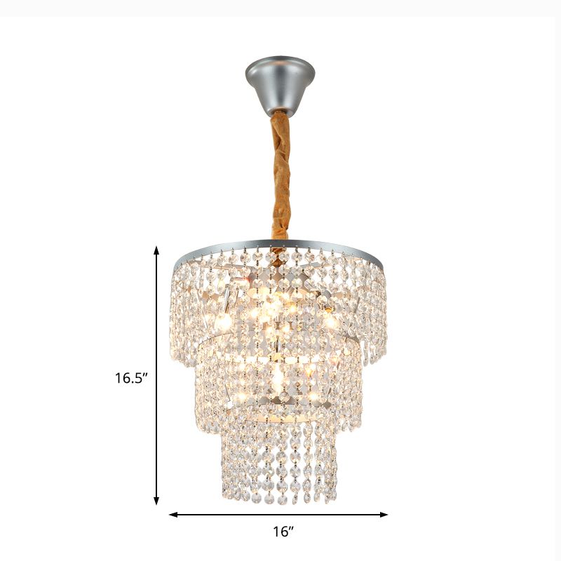 4/5/6 Lights Tiered Chandelier Lighting Contemporary Clear Crystal Hanging Ceiling Light in Chrome, 12"/16"/21.5" Wide