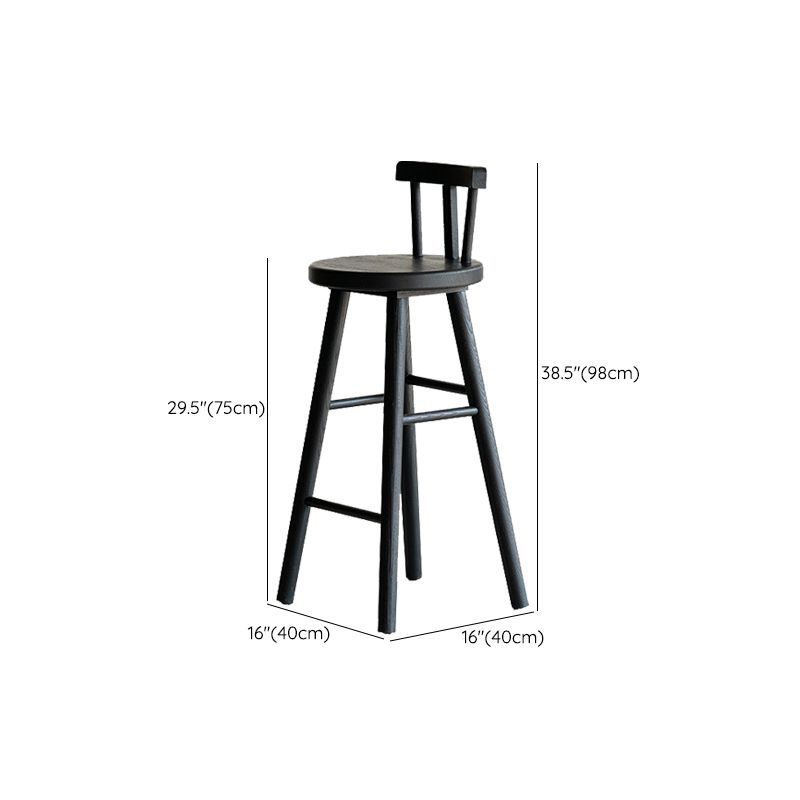 Black Armless Dining Stools Solid Wood Bar Stools with Footrest