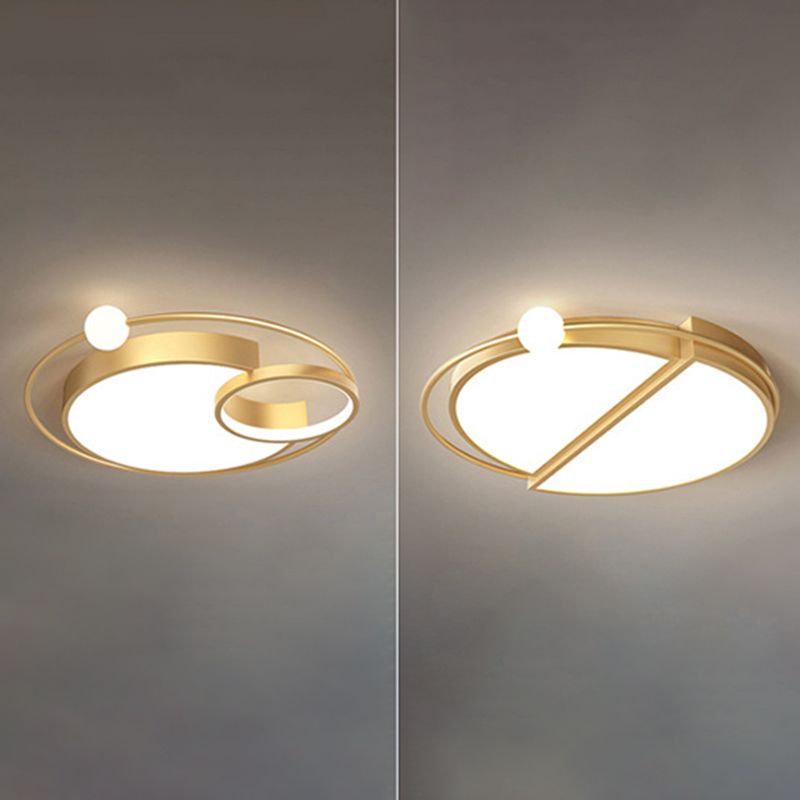 3-Lights Circles Flush Ceiling Light Fixture Modern Style Metal Led Flush Mount in Glod