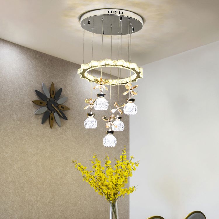 Ultra-modern Simplicity Round Hanging Ceiling Light Crystal Suspension Pendant Light for Restaurant