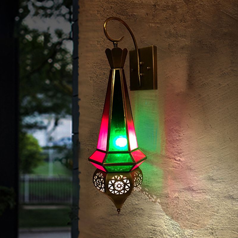 1 Head Tapered Sconce Antique Metal Wall Mounted Light Fixture in Brass with Curvy Arm