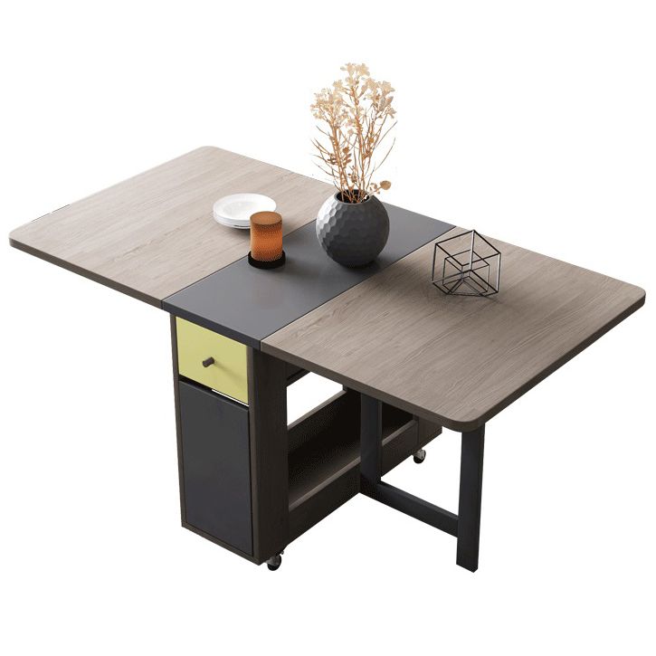 Foldable Rectangle Wooden Table Medieval Modern Table with Storage Trestle Base