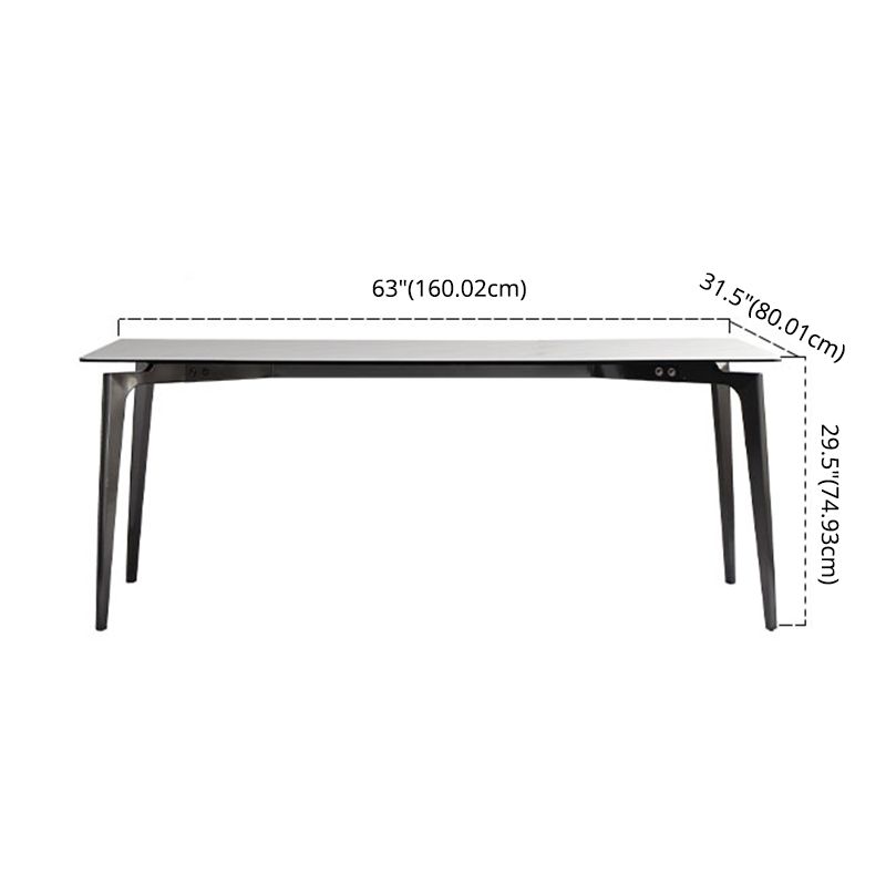 Minimalist Dining Table Set Metal Frame Grey Slate Rectangular Dining Table Set with 4 Legs Base