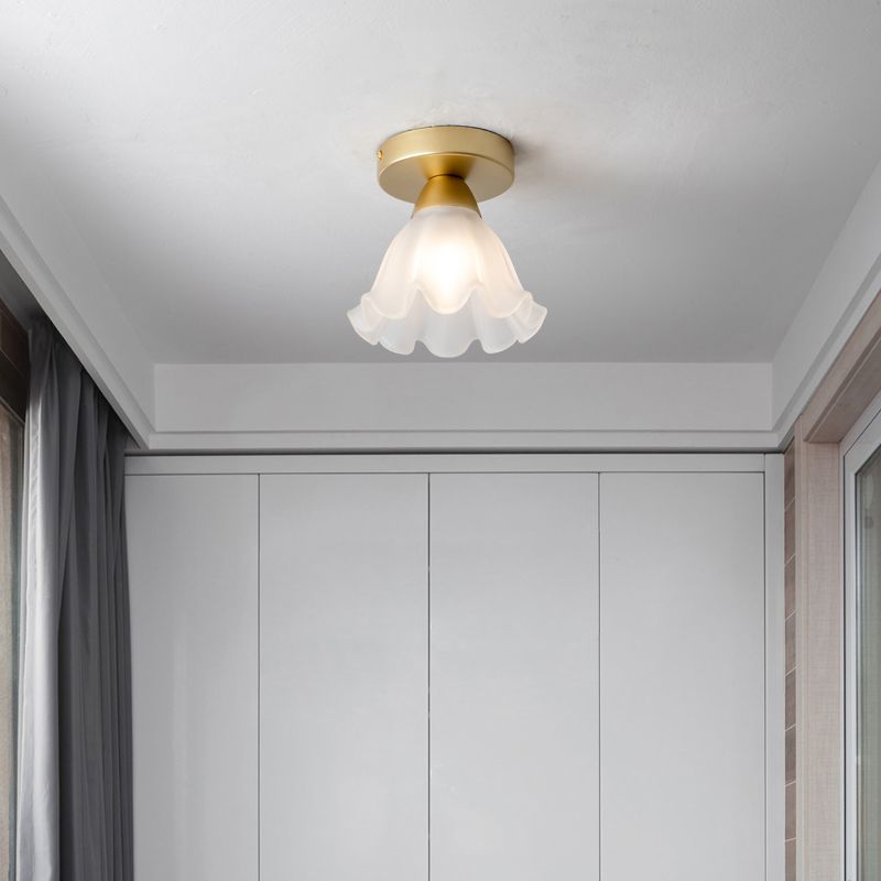 Flower Shape Glass Flush Light Modern Style 1 Light Flush Mount Ceiling Lights in Gold