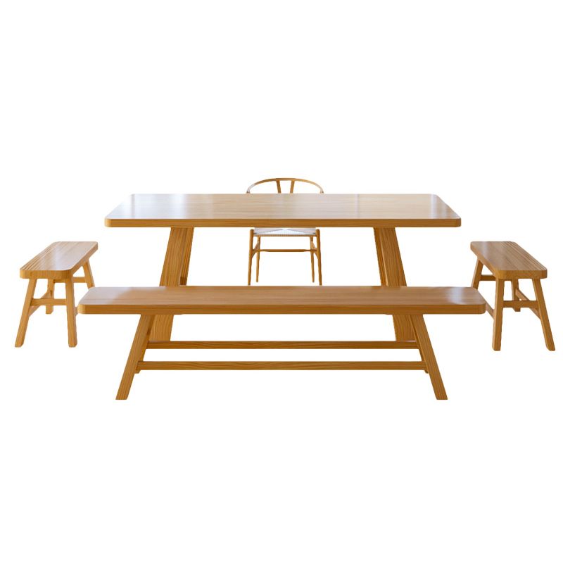 Pine Solid Wood Dining Table Trestle Base Dining Table in Natural