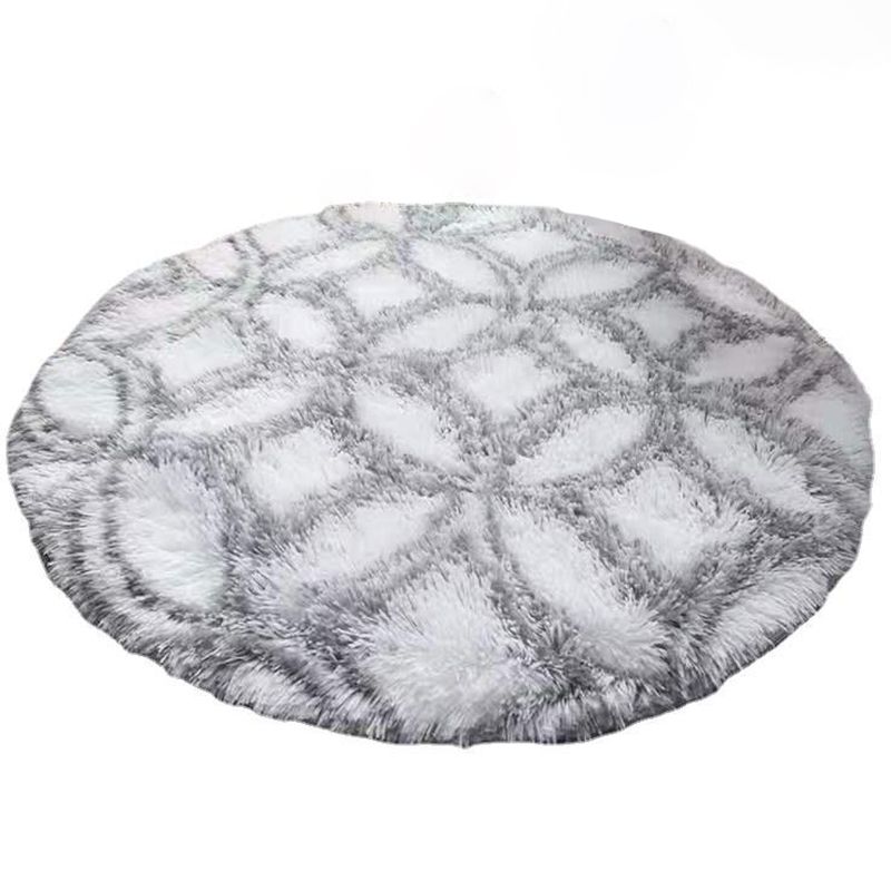 Round White Tone Modern Area Rug Polyester Shape Printing Rug Anti-Slip Backing Indoor Rug for Home Decor