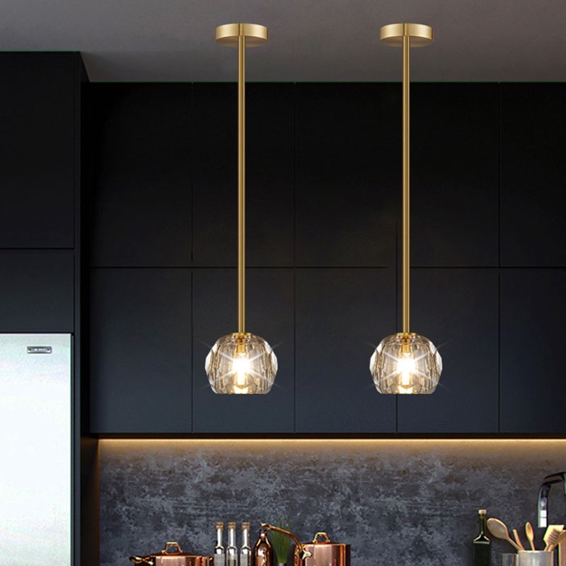 1 Lichthängeleuchte moderne Globus-Federlampe mit klarem Kristallschatten