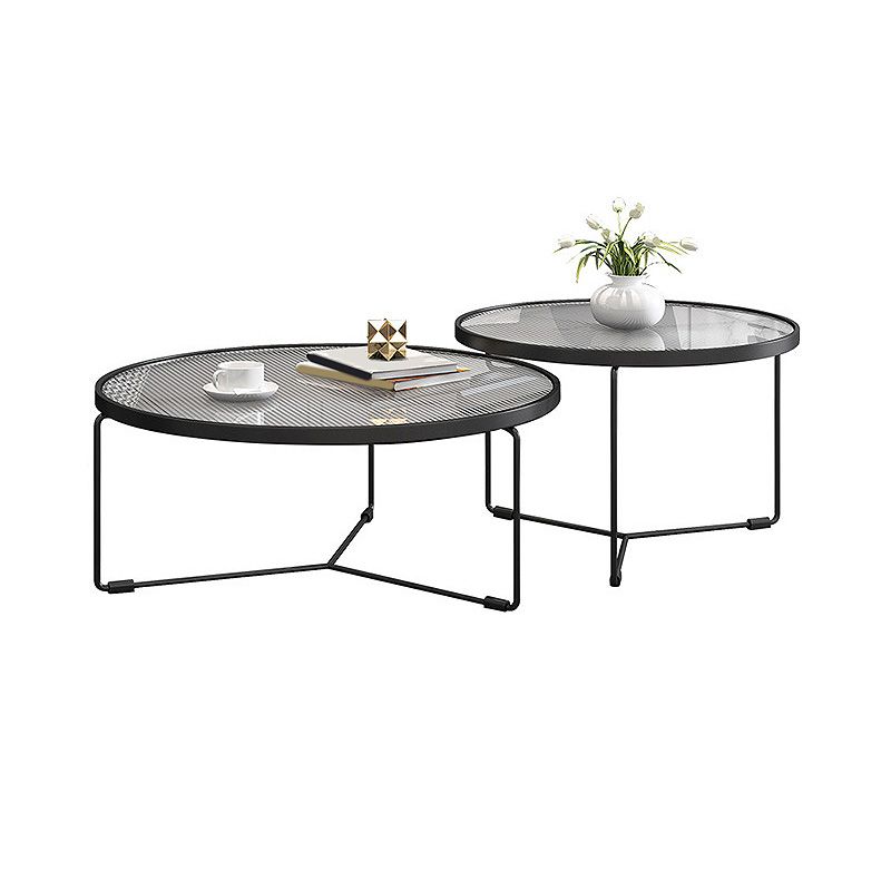 Modern Style Tempered Glass Top White/black Iron Base Round Coffee Table