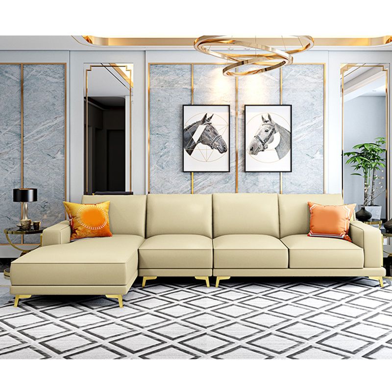 Modern Genuine Leather Sectional Square Arm Sofa with Removable Cushions