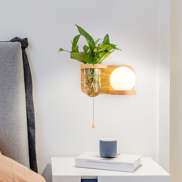 Modern Style Wall Light Fixture Wooden Wall Light Sconce without Plants
