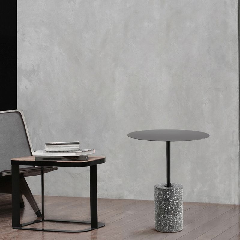 Contemporary Metal Round Side End Table with Single Terrazzo Base
