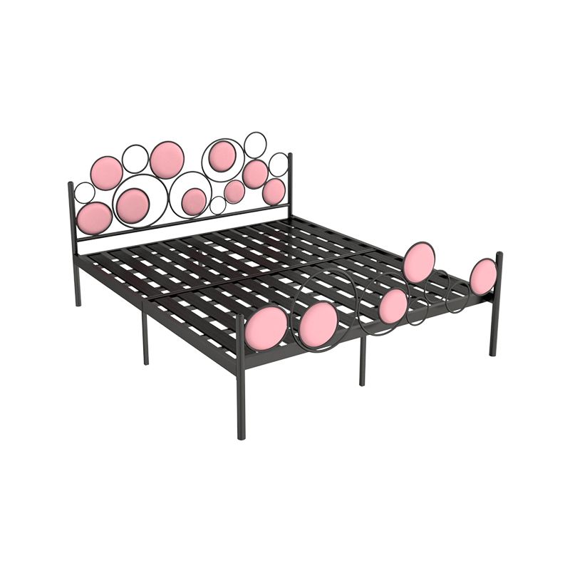 Glam Standard Bed Metallic Open-Frame Bed with Upholstered Headboard