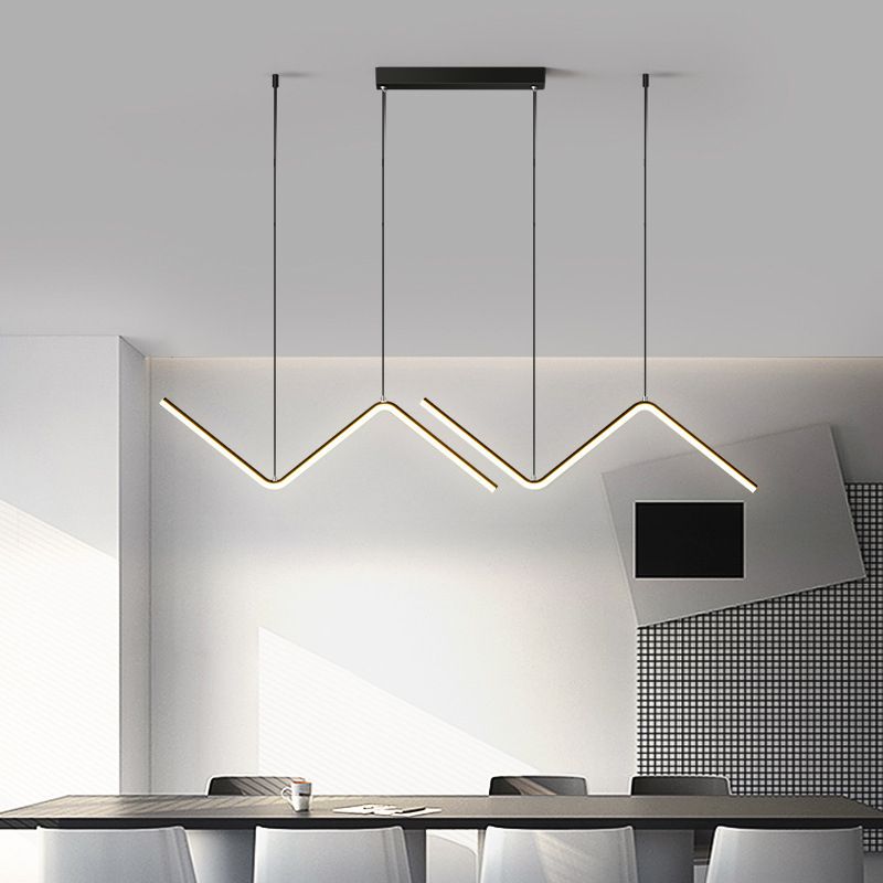 Linear Shape Chandelier Lighting Modern Style Metal 2 Lights Island Lamp in Gold/Black