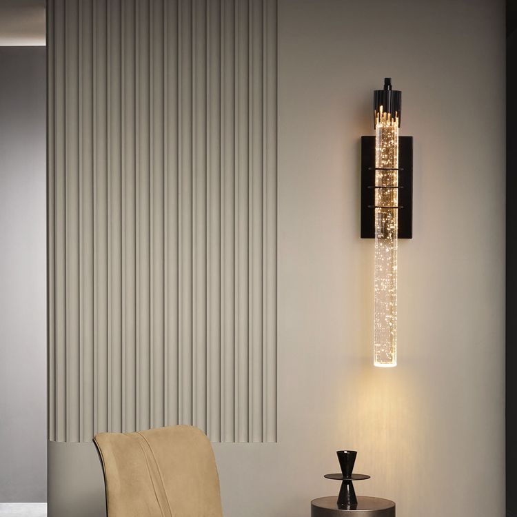 Modern Cylinder Crystal Wall Light Fixture 1-Light LED Sconce Light for Living Room