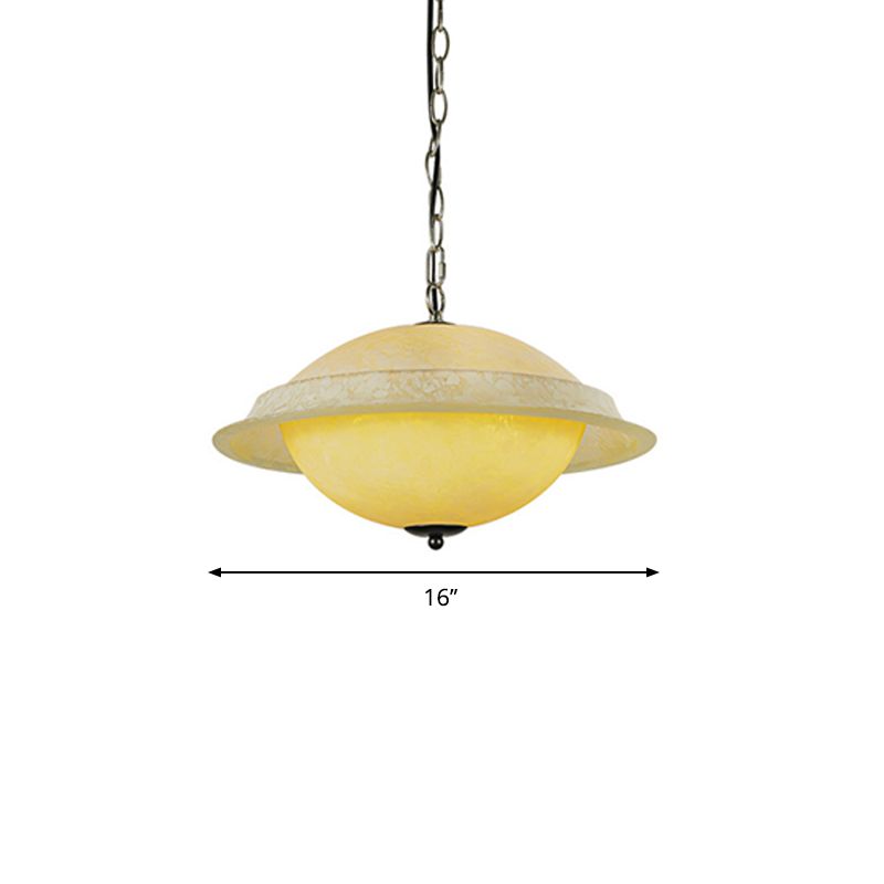 Modern UFO Shaped Hanging Lamp Yellow Glass Single-Bulb Dining Room Ceiling Pendant