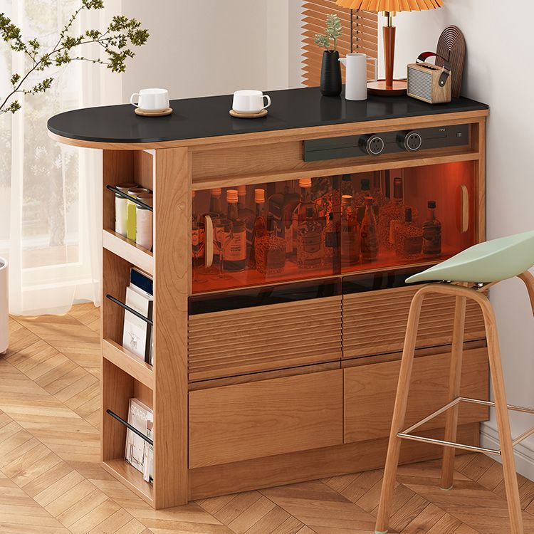 Modern Stone Bar Table with Lockers and Wood Base for Living Room