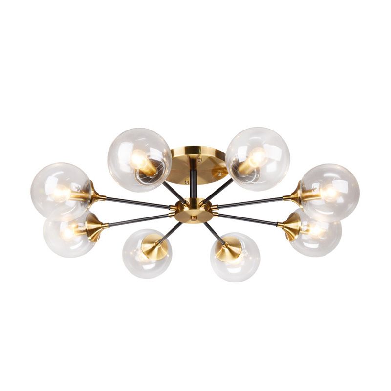 Moderne artistieke globe-plafondlamp, gelakt ijzer, semi-inbouw met glazen kap