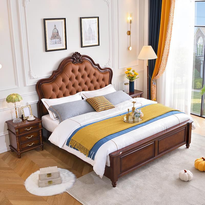 Victorian Tufted Standard Bed Rubberwood Panel Bed with Upholstered Headboard